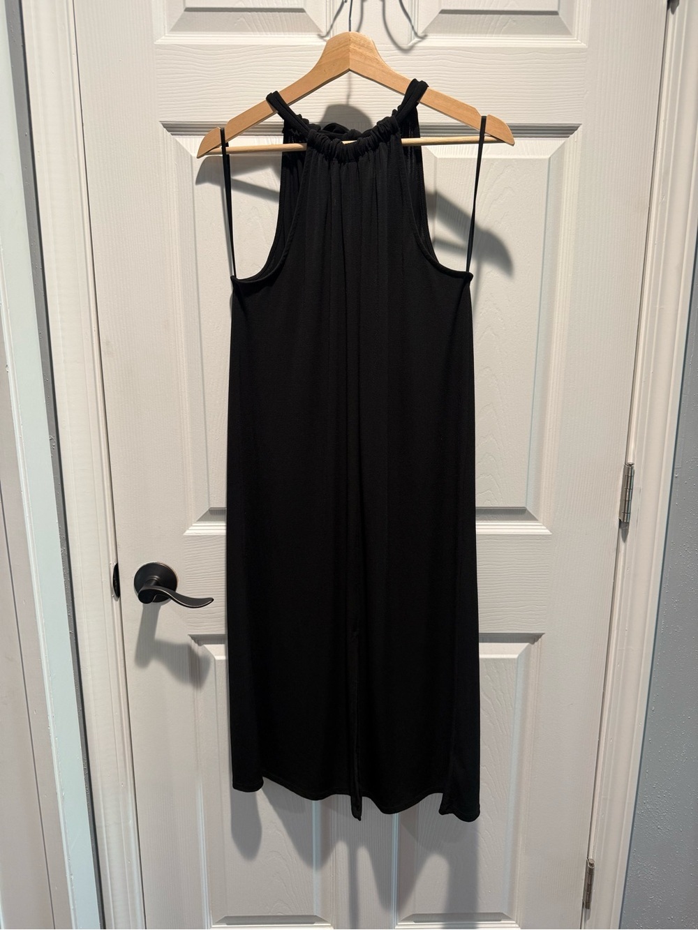 Green Envelope Black Halter Midi Dress with Front Slit - Picture 3 of 4